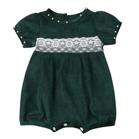 

Styles I Love Infant Baby Girl Short Sleeves Corduroy Pearl Lace Romper Elegant Summer Jumpsuit 3 Colors (Green 100/1/-24 Months)