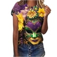 thumbnail image 4 of Jamicy Summer Tops for Women Carnival Fashion Outfits for Women Dressy Crew Neck Blouse Casual Short Sleeve Fashion Pocket Loose Tunic Mask Printed Slim Shirt, 4 of 5
