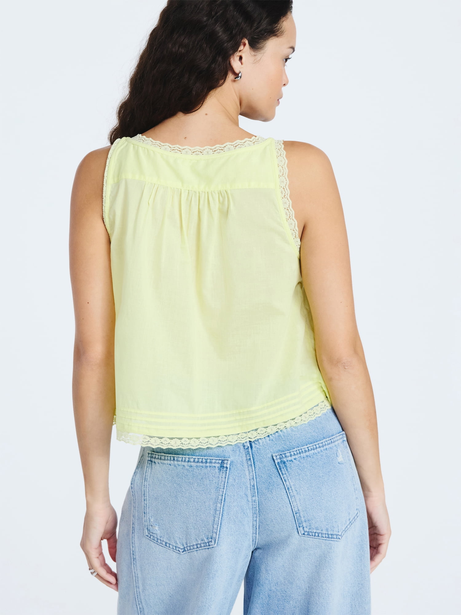 Scoop Women's and Women's Plus Flowy Cotton Tank Top with Lace Trim, Sizes XS-4X