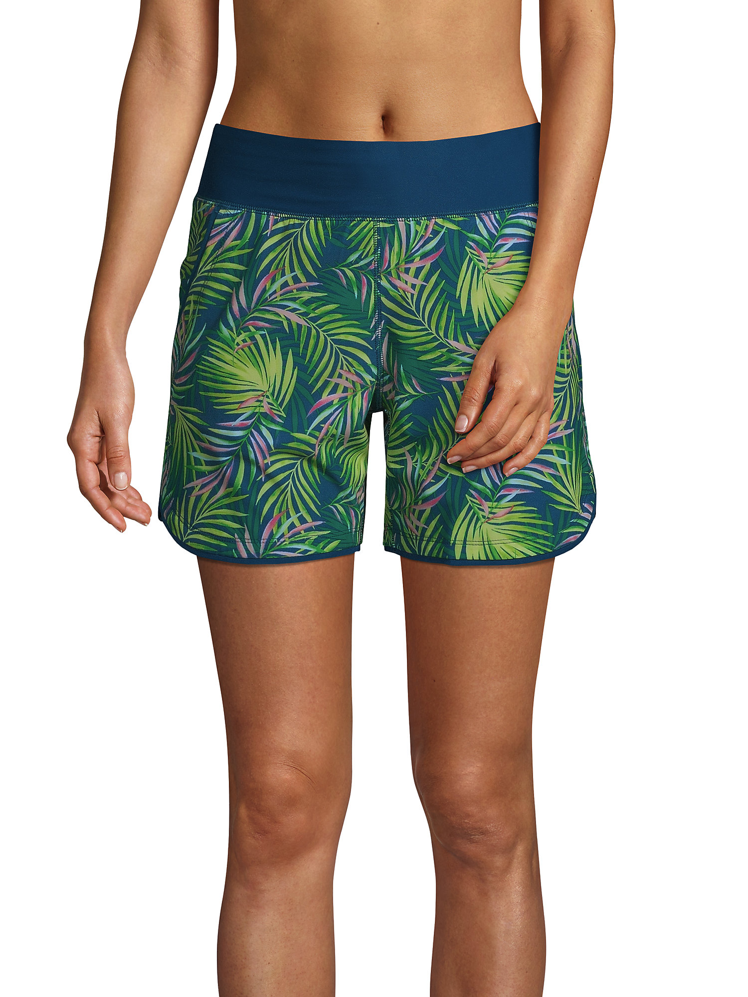 Lands' End Women's 5" Quick Dry Elastic Waist Board Shorts Swim Cover