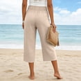 thumbnail image 4 of 2026 Summer Women Casual Wide Leg Capri Pants Elastic High Waist Cotton Linen Lounge Cropped Pants Lightweight Breathable Khaki L, 4 of 4