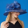thumbnail image 6 of Fgnfyis Elegant Womens Wide Brim Sun Hat Floral Design Summer Beach Dress Hat for Outdoor Wedding Shower Navy One Size, 6 of 7