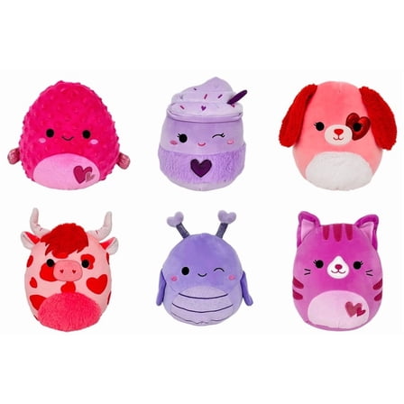 Set of 6 Squishmallows 2026 Valentine Squad A 5" Cow Cat Dog Latte Pufferfish Grasshopper Mini Plush dolls