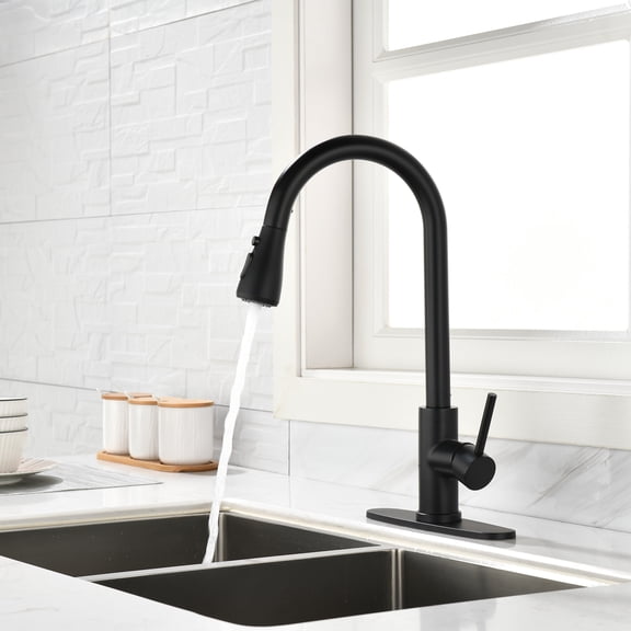 Commercial Stainless Steel Black Kitchen Faucet with Pull Down Sprayer Single Handle Single Hole 360 Swivel Kitchen Sink Faucet