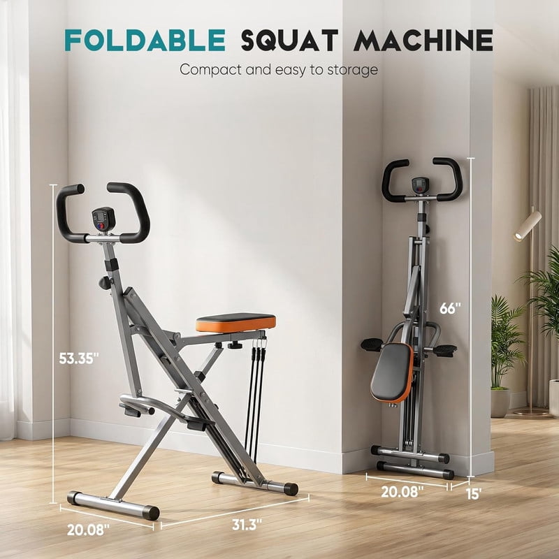 Simenmax Squat Machine for Home, 330 LBS Capacity Foldable Glute Exercise Equipment, Full Body Workout with Adjustable Resistance & Anti-Slip Pedals,Silver
