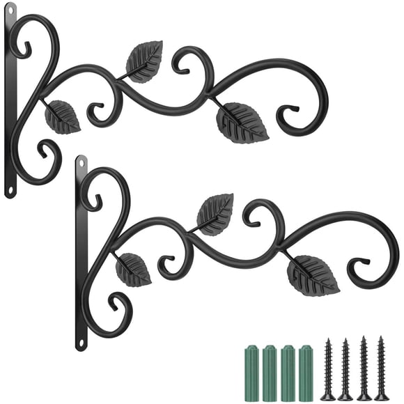 KAKOWELY Wall Mounted Plant Hanging Holder Hook Home Garden Plant Pot Stand (Black),11.42X"X7.48"X0.39"