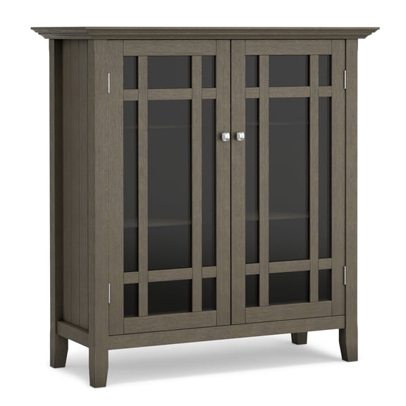 Simpli Home Bedford 39 inch Wide Solid Wood Transitional Medium Storage Cabinet in Farmhouse Grey