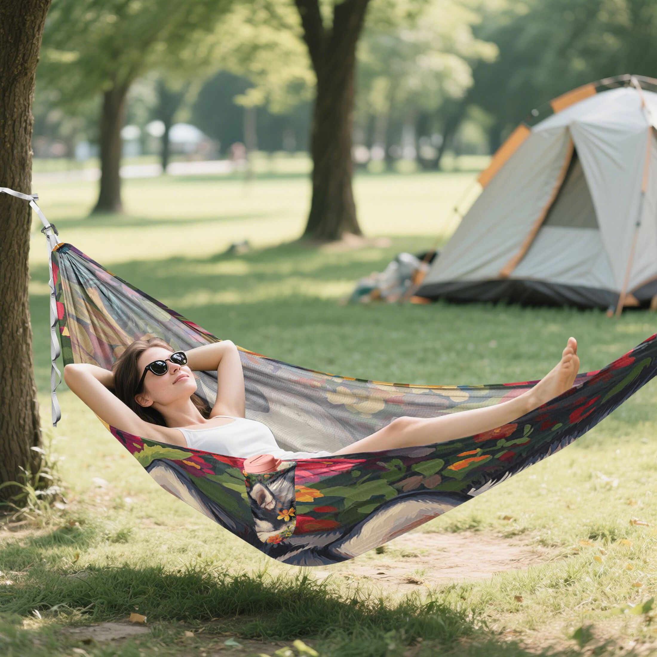 Hammock Camping Hammock Nylon Portable Hammock Travel Camping Hammock Husky Flowers