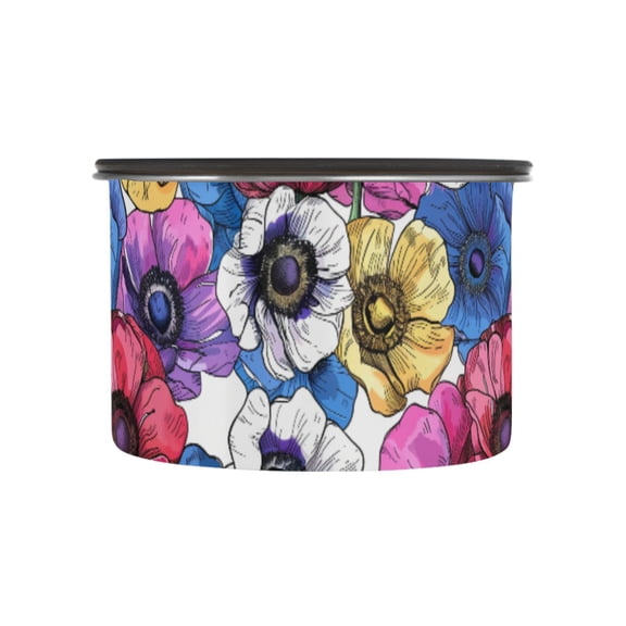 Colorful Anemone Flower Floral Airtight Coffee Bean Canister 17oz Food Storage Containers with Lids For Gournd, Tea, Sugar, Flour, Rice, Cereal, Candy Cookie Jar