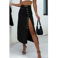 thumbnail image 3 of Women's Black High Waist Denim Midi Skirt with Button Fly and Side Split | [ZhiHiMeRi] | (US 12-14)L, 3 of 10