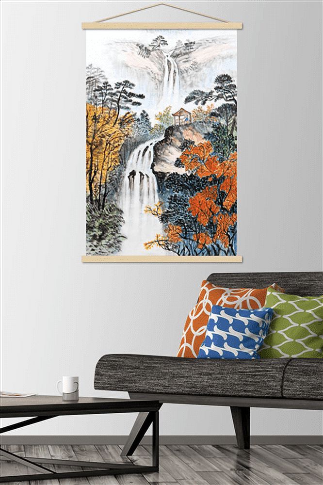 China Landscape with Waterfalls Wall Poster with Wooden Magnetic Frame, 22.375" x 34"