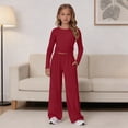 thumbnail image 5 of KAUOD Girls 2 Piece Set Spring Outfits Long Sleeve Shirt and Wide Leg Pants Set Teen Kids Trendy Soft Casual Clothes, 5 of 9