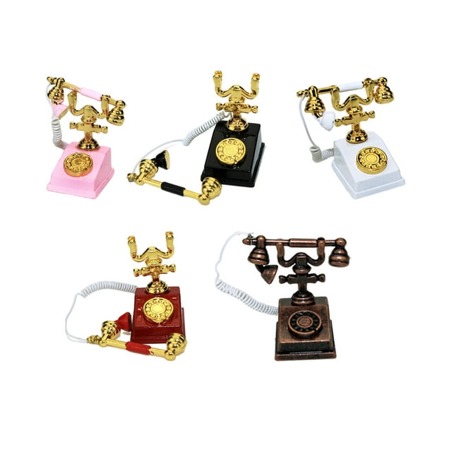 maskred Retro Rotary Telephone Doll House Complement Exquisite Craft And Detail Manufacture Rotary Phone C-white