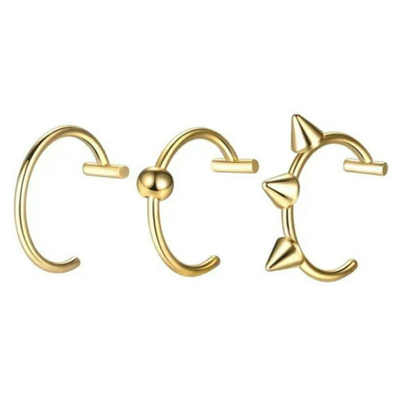 K-KED 3pcs T Shaped Stainless Steel Clip on Non Piercing Fake Lip Ring Hoop Women Men-Gold