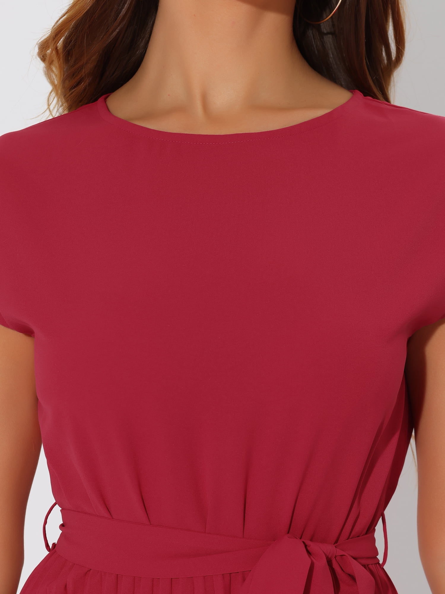 DARING DIVA Pleated Dress Sleeveless Tie Waist A-Line Dress M Red