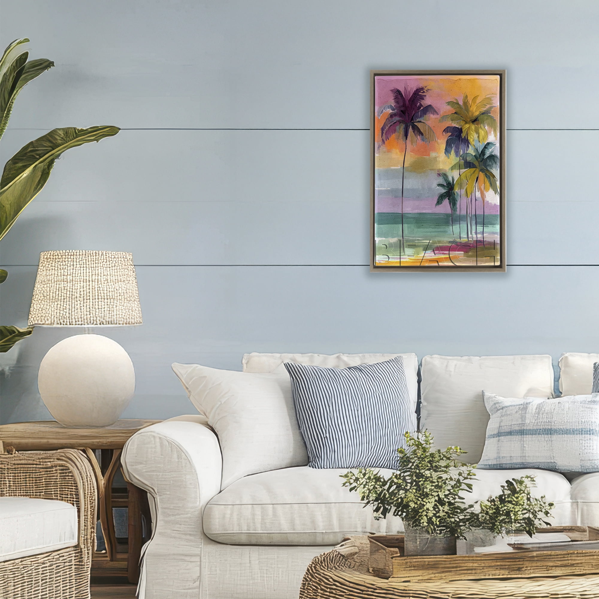 Stupell Industries Crayon Beach at Sunset Brown Framed Floater Canvas Wall Art, design by Annabelle Hall