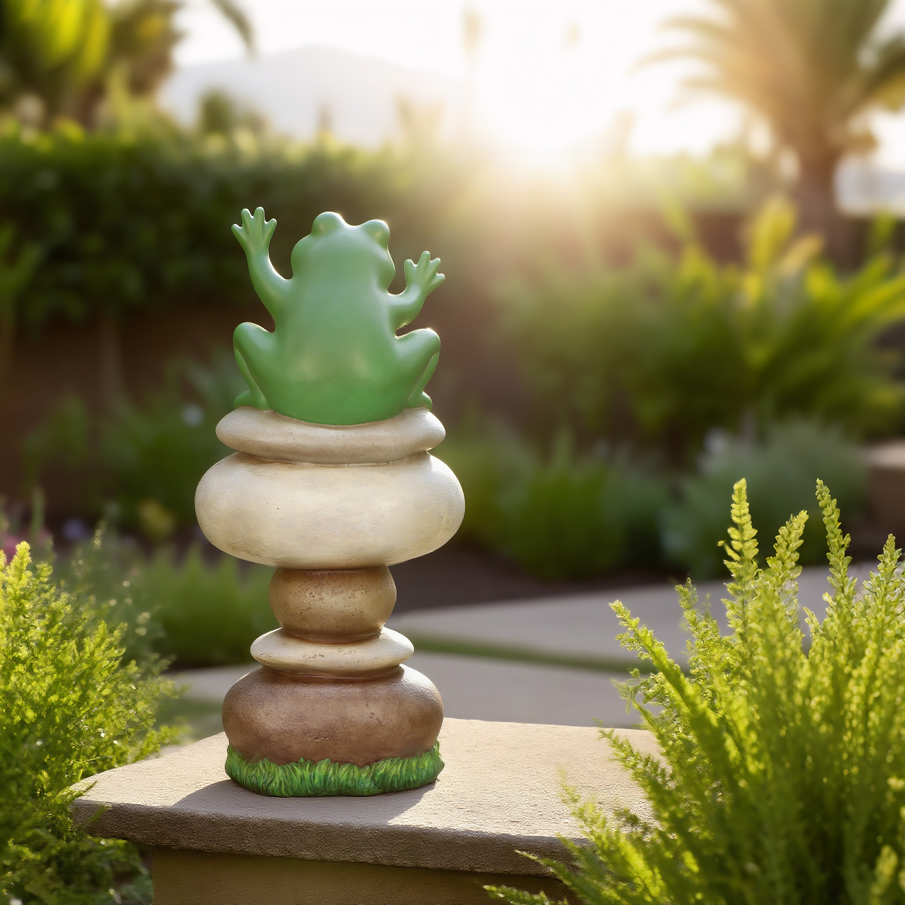 Mainstays 19.75 Inch Outdoor Large Frog on Welcome Stones Statue