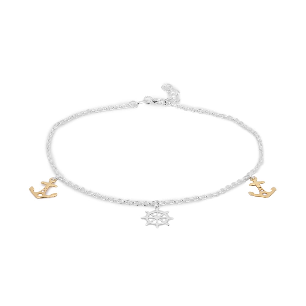 Vanbelle Sterling Silver Jewelry Nautical Theme Anklet with Yellow Gold and Silver Plating for Women and Girls