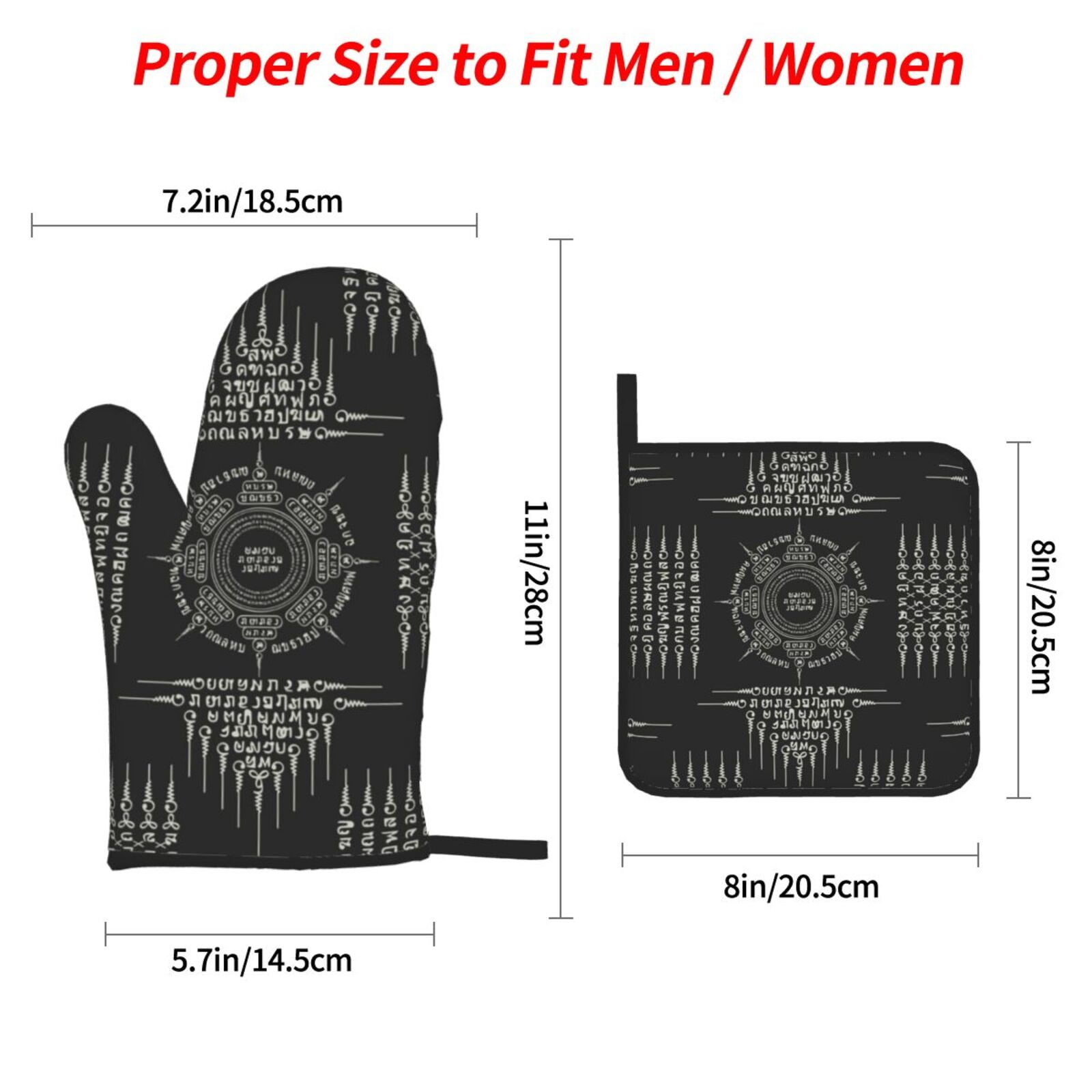 Muay Thai Sacred Symbol 4Pcs Oven Mitts and Pot Holders Sets Oven Kitchen Gloves Hot Pads for Cooking BBQ Baking Grilling
