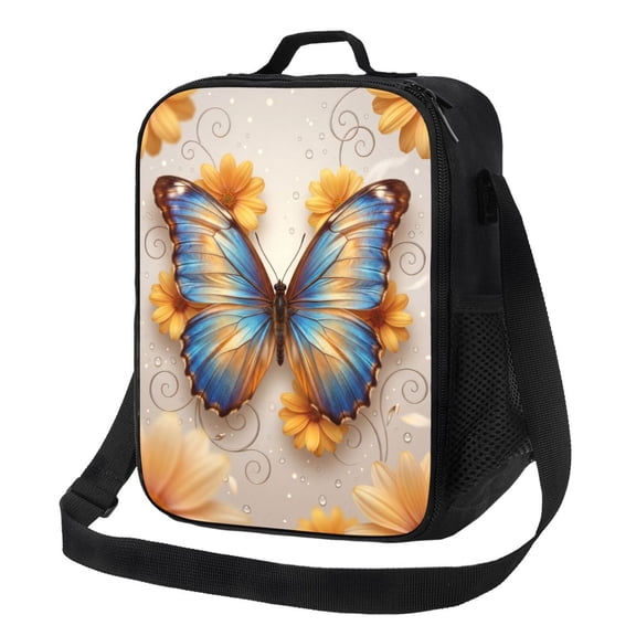 Butterfly Insulated Lunch Bag For Women Boho Ethnic Reusable Lunch Tote Therma Cooler Bag With Shoulder Strap Lunch Box For Work Office Picnic Meal Prep Bag