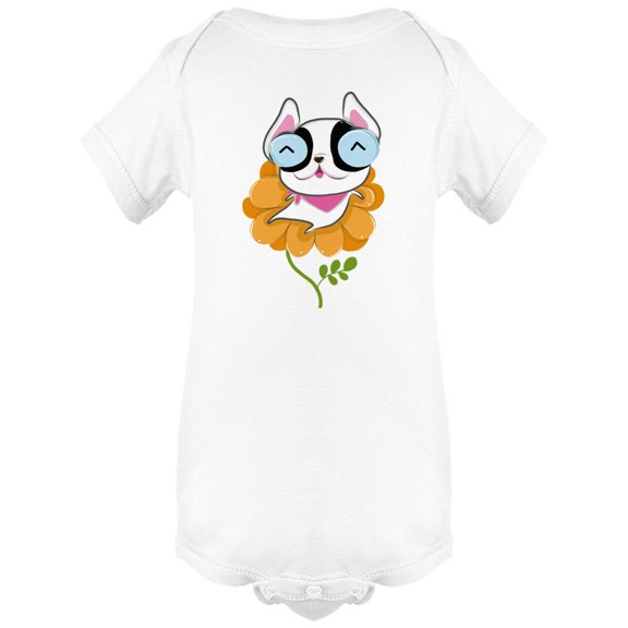Cute Happy Bulldog On A Flower Bodysuit Infant -Image by Shutterstock, Newborn