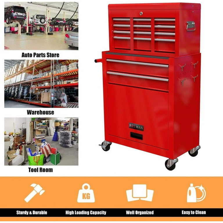8-Drawer Tool Chest High Capacity Rolling Tool Chest with Wheels and  Drawers Rolling Tool Box with Lock, Removable Tool Cabinet Storage for  Warehouse Garage Workshop, Red 