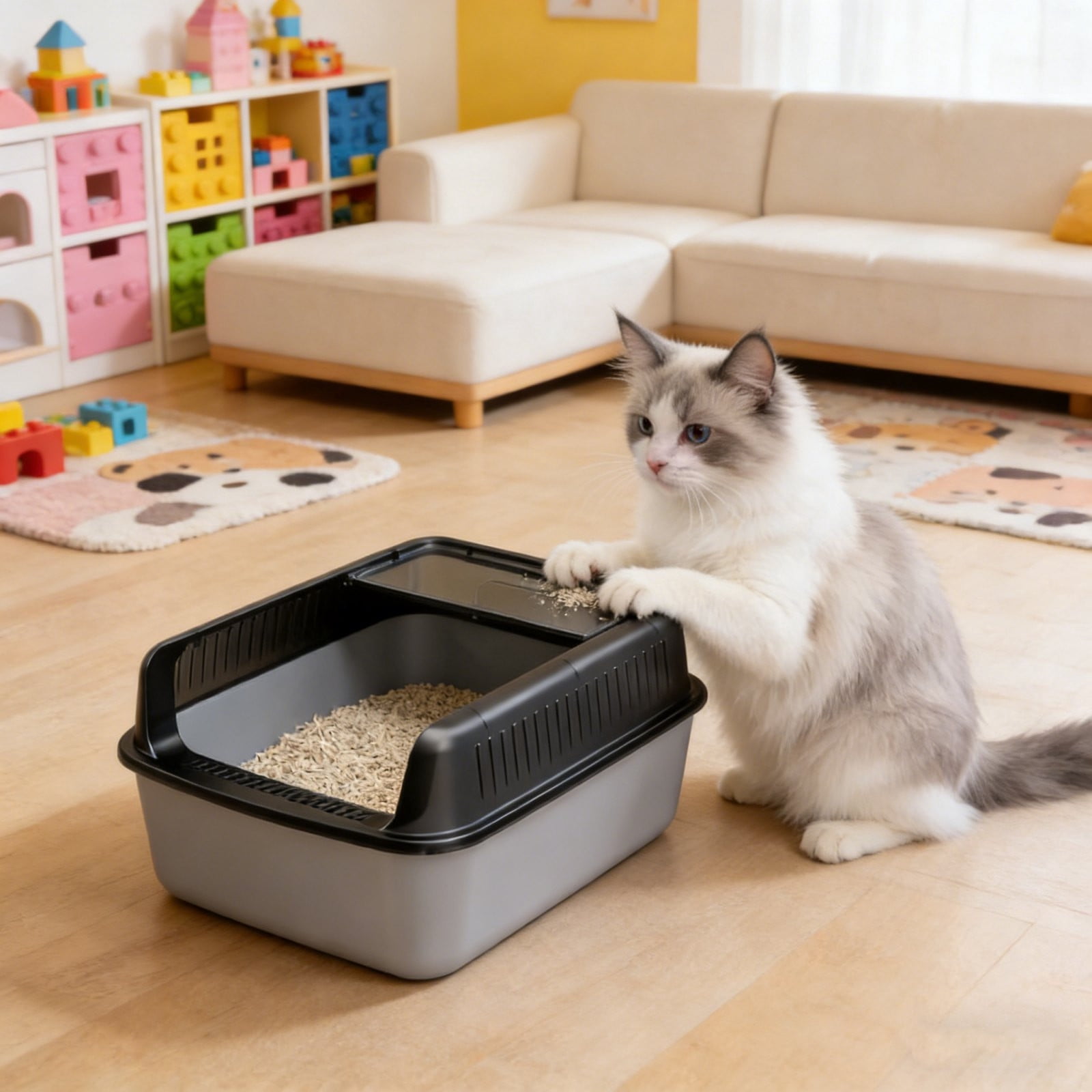 Enclosed Cat Litter Box | Top Entry, High Sides Odor Control | Black Plastic, 16"x12", Tall Walls Prevent Litter Scatter | Easy Clean Detachable Design | Spacious Interior, Air Circulation, Scoop