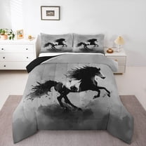 Castle Fairy Galloping Horse Twin Comforter Sets for Boys Girls,Black Grey Bedding Set