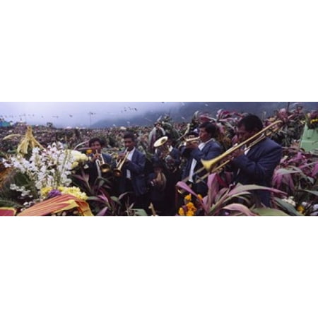 Musicians Celebrating All Saints Day By Playing Trumpet Zunil Guatemala Canvas Art - Panoramic Images (18 x