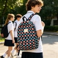thumbnail image 6 of Checkerboard Backpack School Bag Korean Style Lightweight Multi Pocket Travel Daypack For Students College Casual Use Teen Commuting Outdoor Use Durable Comfortable Ergonomic Design Organized Storage, 6 of 7