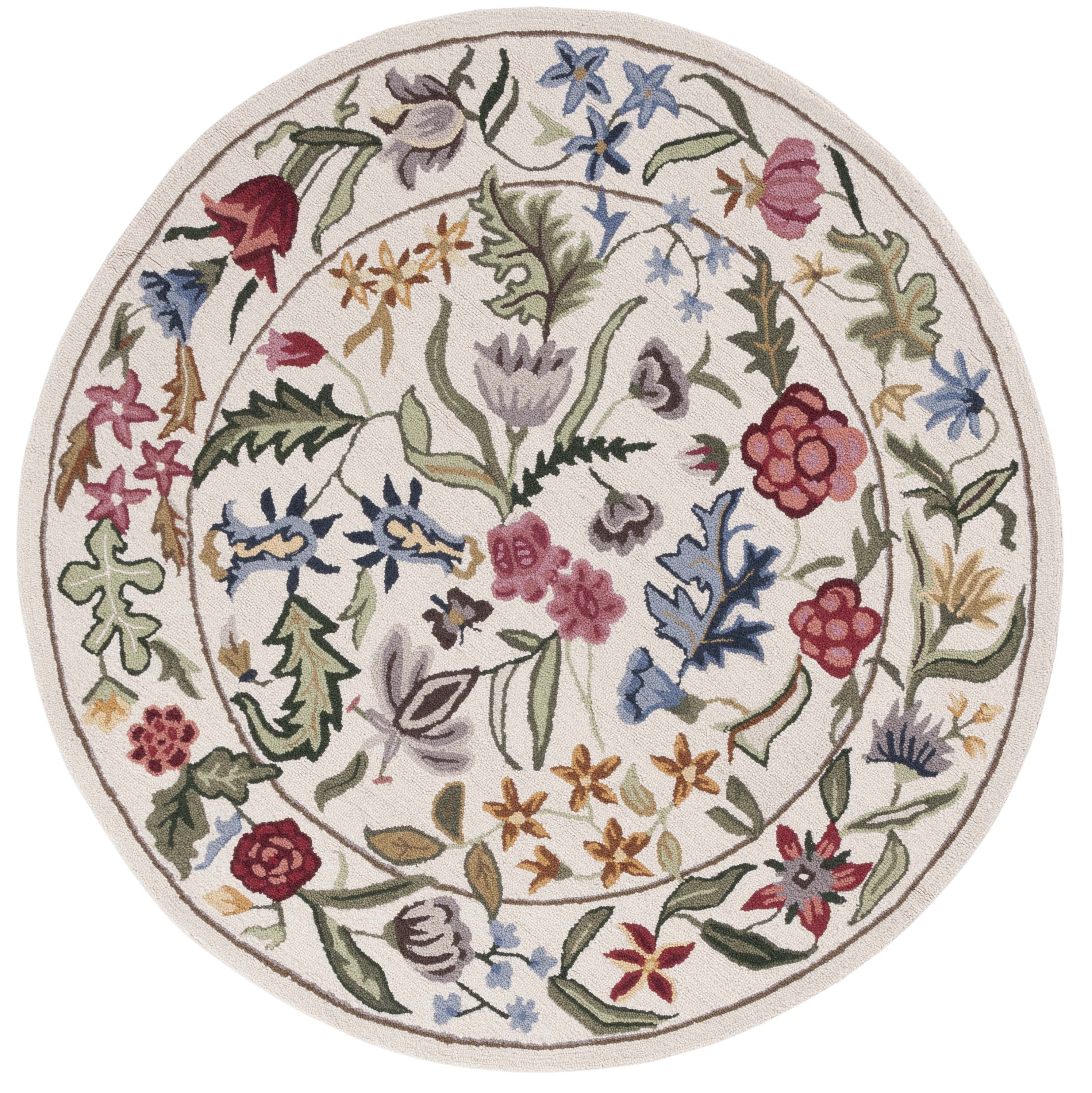 Safavieh Chelsea Mabelle Floral Wool Area Rug, Ivory/Green, 6' x 6' Round