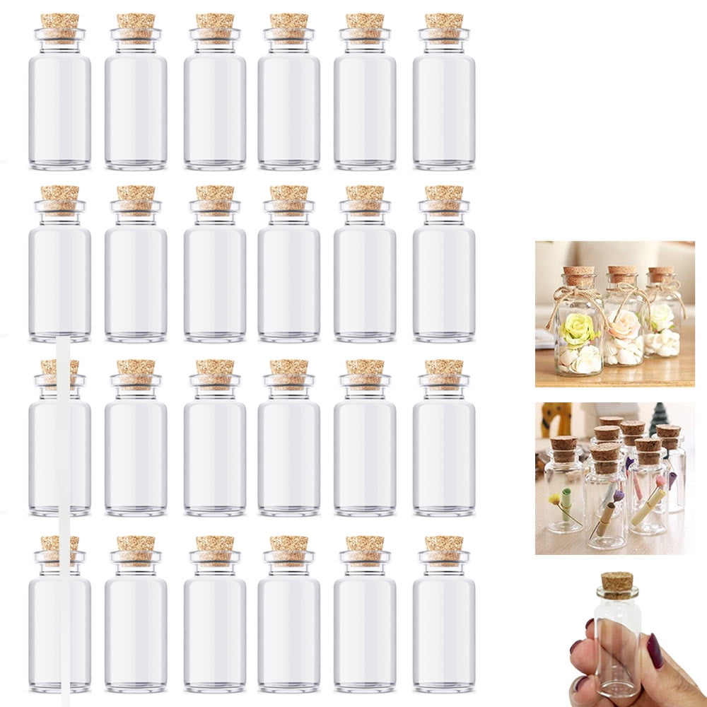 24 PC Glass Jars with Cork Lids Storage Bottles Herbs Spices Crafts Party Favors