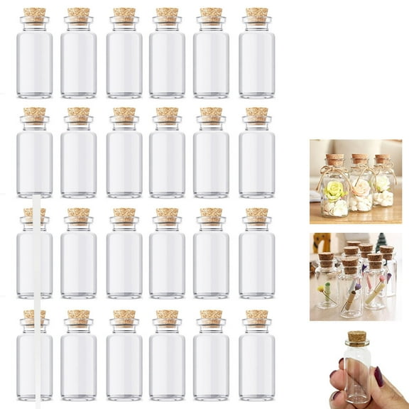 24 PC Glass Jars with Cork Lids Storage Bottles Herbs Spices Crafts Party Favors