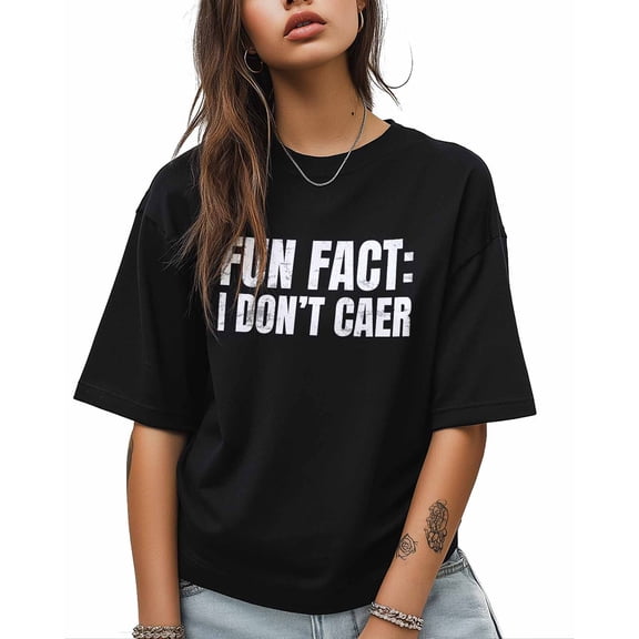 Women's Graphic T-Shirt Black S Women's Tops I Don't Care Crew Neck Short Sleeve Shirts for Women