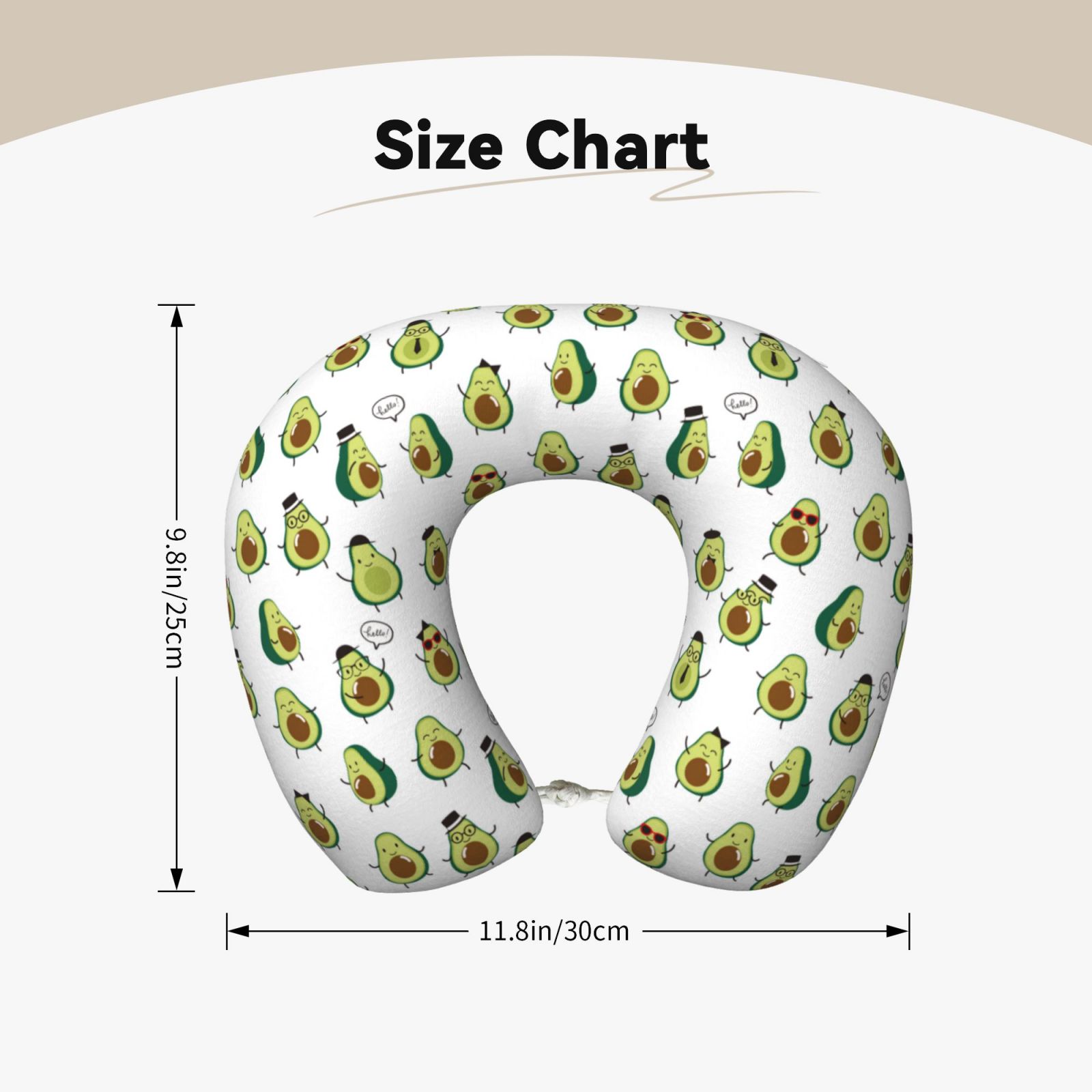 Xecao Avocado Friends Print Memory Foam Cervical Neck Pillow Versatile U-Shaped Pillows for Home,Office,Camping,Travelling,Soft Washable Cover