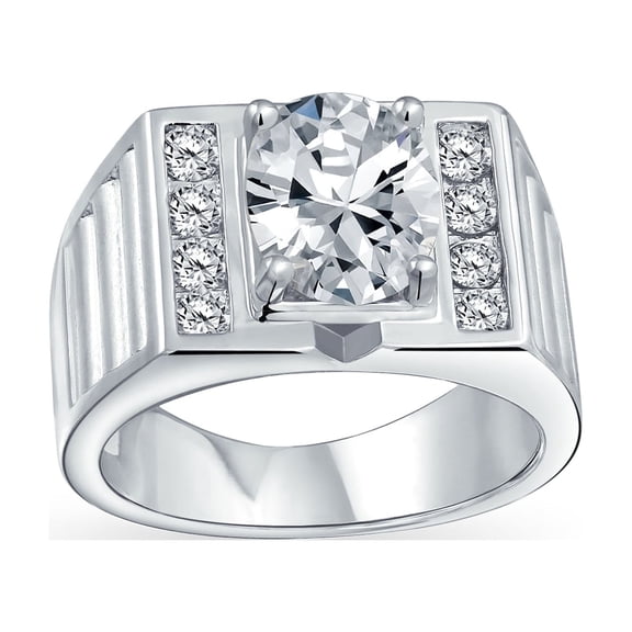 Bling Jewelry Mens Mens Stainless Steel Hip Hop Micro Pave Halo Blue Oval CZ Engagement Ring