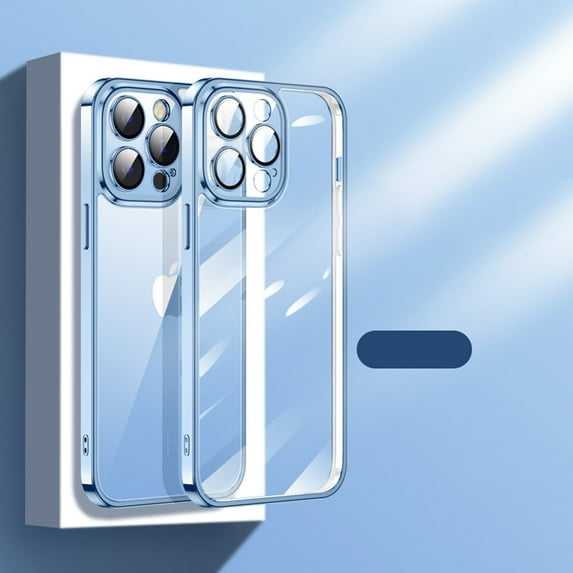 Feishell for iPhone 14 Pro Max, Soft TPU Electro-Plating Bumper | Drop Tested Protective, All-Round Lens Protection Shockproof Tempered Glass Back Cover For iPhone 14 Pro Max, Blue