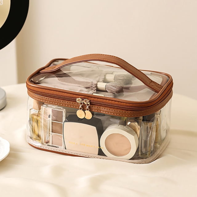 Fiudx Bolsa de Cosméticos Transparente de Gran Capacidad para Guardar Cosméticos, Lápiz Labial, Color Puro, Bolsa de Aseo Portátil Avanzada
