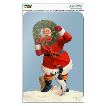 Business Cat Christmas Bonus Christmas Holiday Santa Claus with Dog Cat Wreath Home Business Office Sign ()