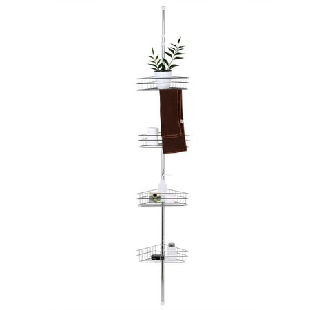 4 Tier Adjustable Metal Corner Shower Shelf Caddy Bathroom Extesion Shower Rack Tension Pole Wall Mounted Rack Storage Organizer Soap Holder