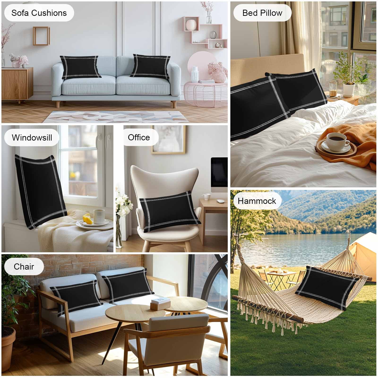 Outdoor Waterproof Throw Pillow Covers Set of 2 Solid Color Decorative Pillowcases Lumbar Outdoor Pillows Cushion Case 20x12 Inch Ash Black Patio Pillows for Couch Sofa Bed Garden