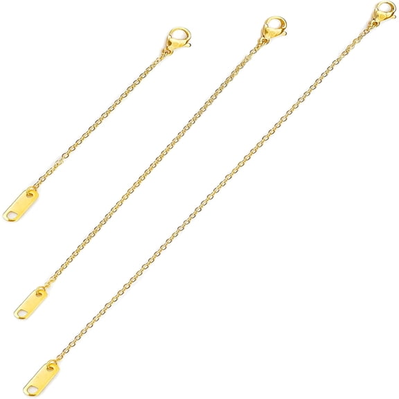 DESIGNICE 18k Gold Plated Necklace Extenders Delicate Necklace Extender Chain Set for Women 3 Piece Set, Extensions 2", 4", 6" Inches Hypoallergenic in Gold, Rose Gold, or Silver