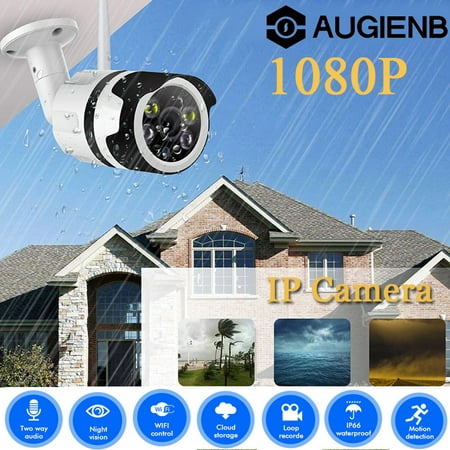 AUGIENB 1080P Wireless IP Camera Weatherproof Home WiFi Surveillance Security Camera Night Vision Internet Video Motion Detection APP Control for