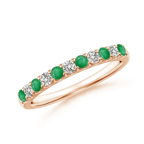 ANGARA Natural Shared Prong Emerald and Diamond Half Eternity Ring in 14K Rose Gold for Women (Size-2.1mm) | May Birthstone, Birthday, Anniversary, Jewelry Gift for Women | Natural Emerald Ring