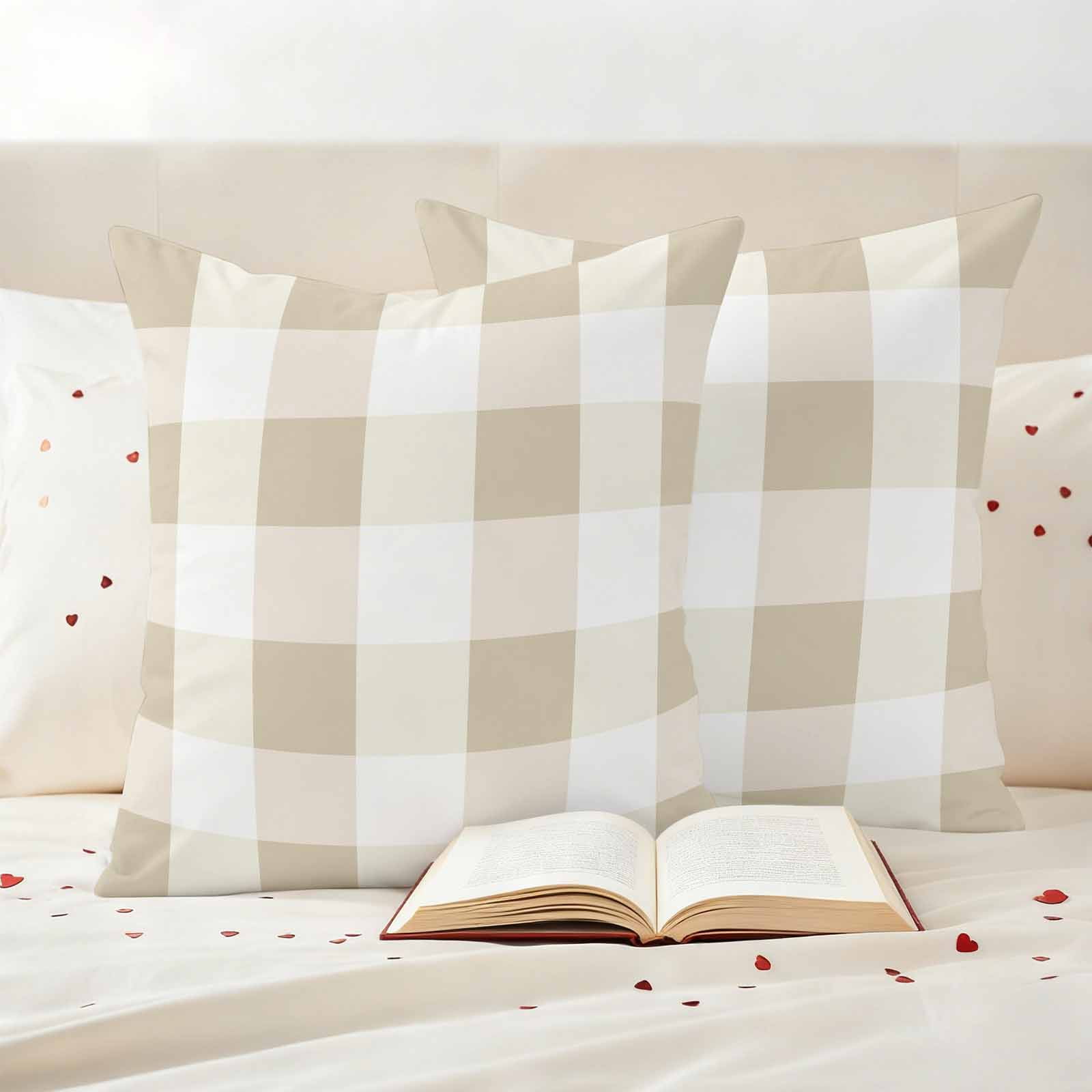 Pack of 2 Outdoor Pillow Covers,Waterproof Beige Plaid Throw Pillow Covers,Spring Summer Farmhouse Buffalo Checkered Decorative Pillowcases Cushion Covers for Couch Pillow Sham Protector 26x26 Inch