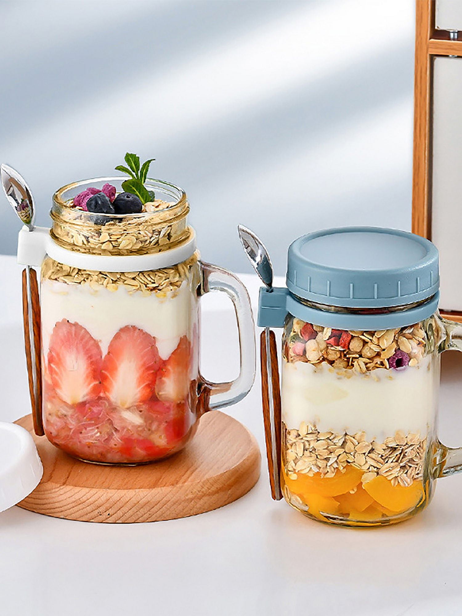 Overnight Oats Containers with Lids and Spoon, 1 Pack Mason Jars for  Overnight Oats, 600 ml Overnight Oats Jars Glass Oatmeal Container to Go  for Chia Pudding Yogurt Salad Cereal Meal Prep