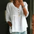thumbnail image 3 of Mittory Women's Summer Cotton Linen Shirts Flowy V Neck 3/4 Sleeve Lace Tirm Loose Fit Casual Peplum Tops Blouses, 3 of 6
