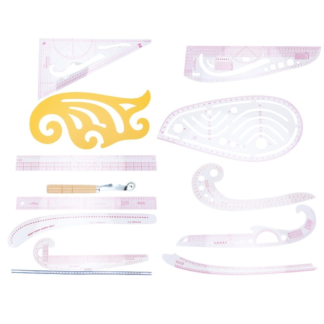 Reglas con rodillo para medir ropa, juego de regla multifuncional con manga de patrón, regla curva, 12 Uds.