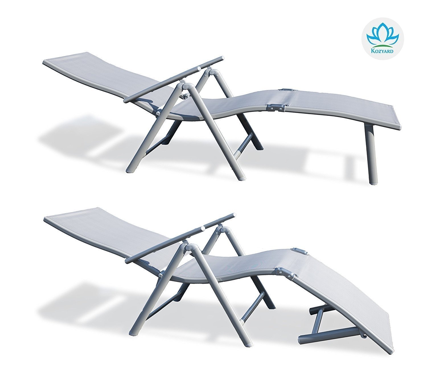 Kozyard Aluminum Beach Yard Pool Adjustable Chaise Lounge Chair ( Gray, 2 Packs) - image 2 of 7