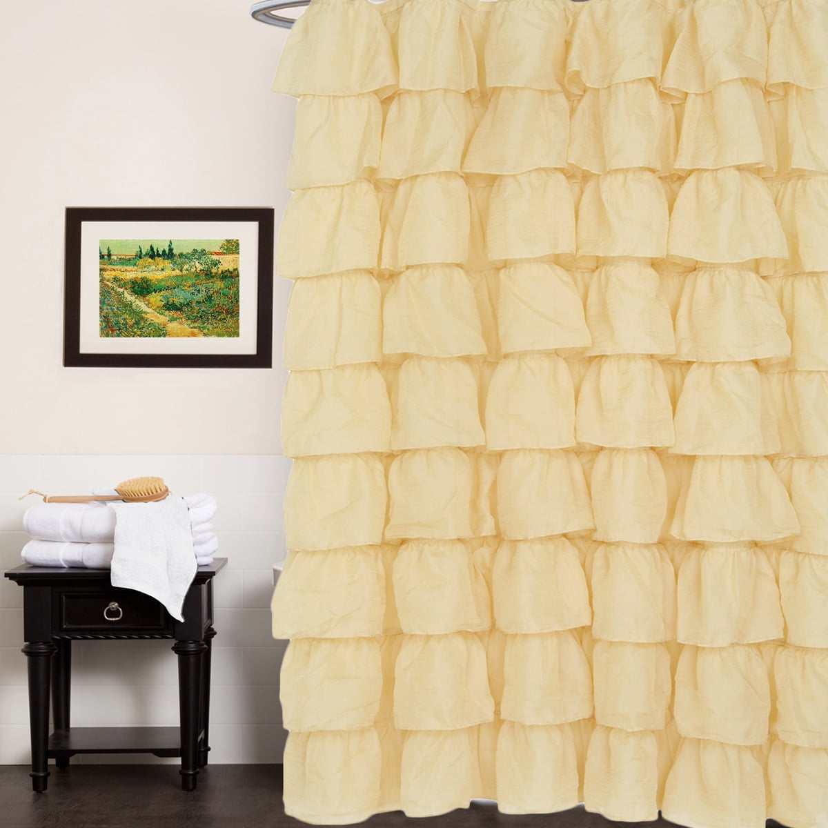 Polyester Fabric Shower Curtain 70" x 72" Elegant Crushed Voile Ruffled